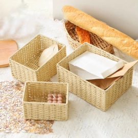 Solid Color Woven Storage Basket Sundries Storage Box Snack Toy Organizer Wardrobe Closet Storage Baskets Home Organization