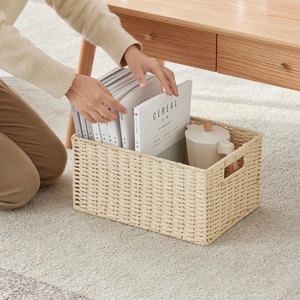 Solid Color Woven Storage Basket Sundries Storage Box Snack Toy Organizer Wardrobe Closet Storage Baskets Home Organization