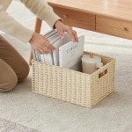 Solid Color Woven Storage Basket Sundries Storage Box Snack Toy Organizer Wardrobe Closet Storage Baskets Home Organization
